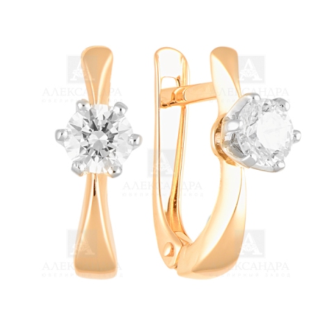 Серьги с английским замком женские из красного золота 585 пробы кл2098а-01 с фианитами