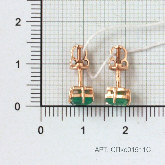 Серьги женские из красного золота 585 пробы СПкс01511С с изумрудами