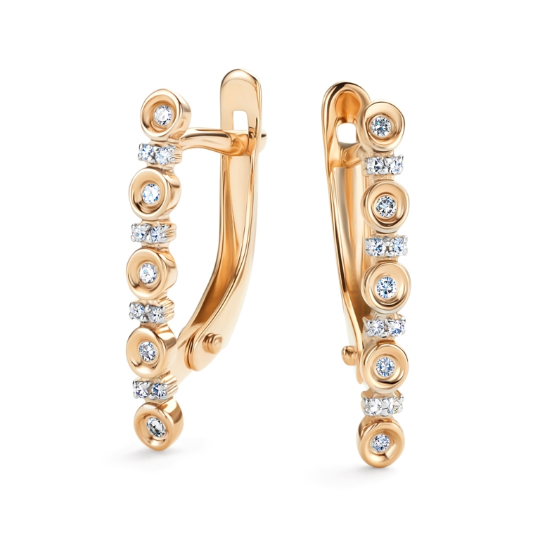 Серьги с английским замком женские из красного золота 585 пробы 26444-100 с бриллиантами