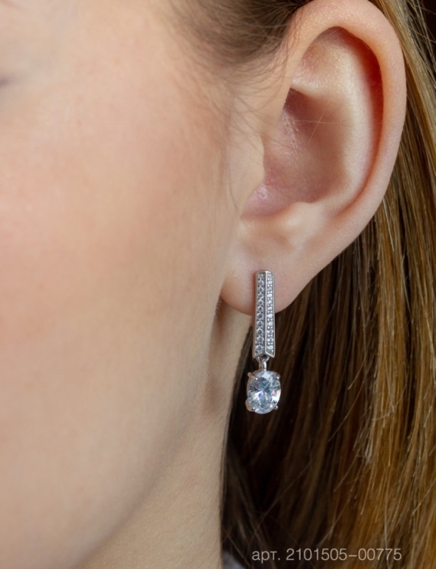 Серьги с английским замком женские из родированого серебра 925 пробы 2101505-00775