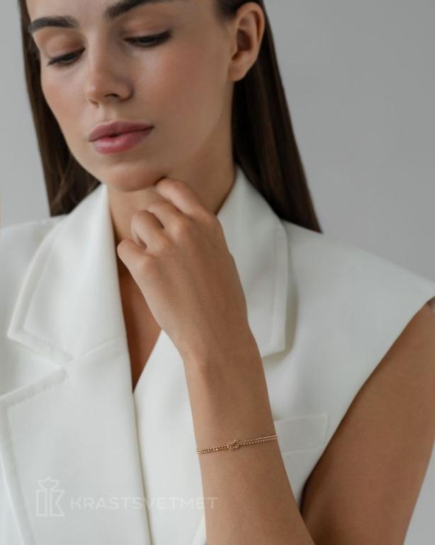 Браслет из красного золота 585 пробы НБ12-554 д. 1,5  , плетение: шариковый узлом 2 пряди