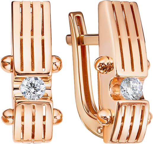 Серьги с английским замком женские из красного золота 585 пробы 120762