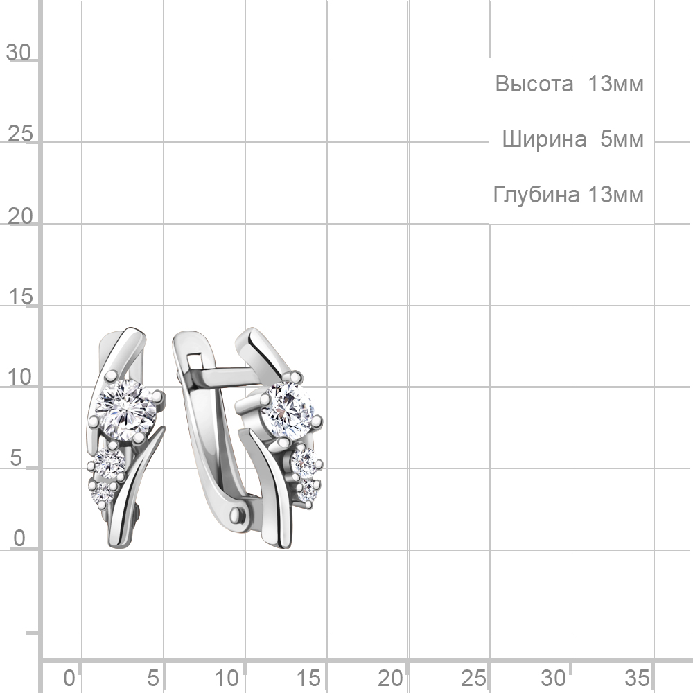 Серьги с английским замком женские из родированного серебра 925 пробы 49415А