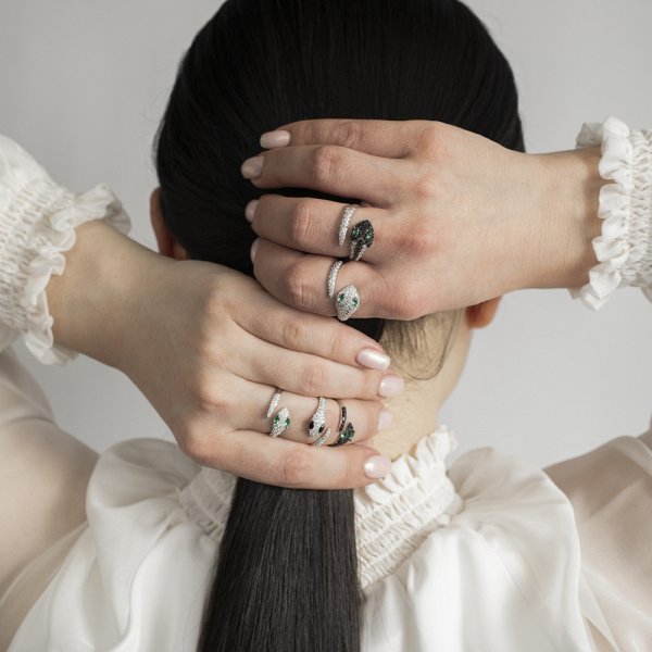 Кольцо из родированого серебра 925 пробы 1101524-00455 Змея