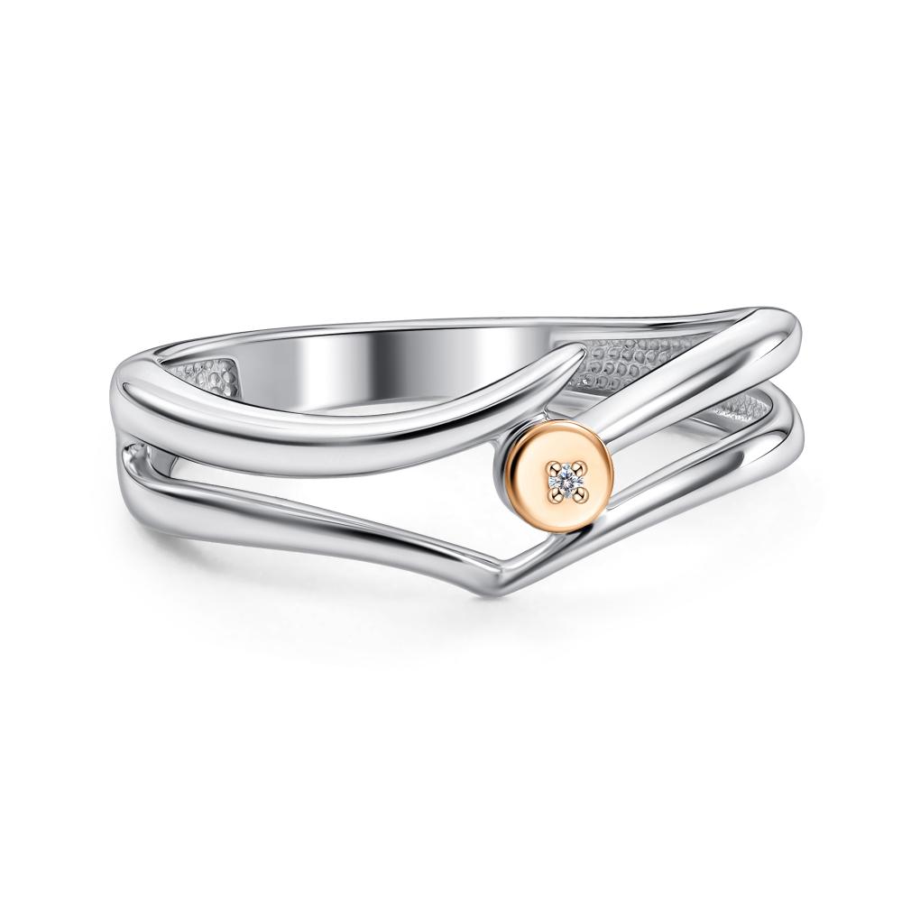 Кольцо из родированого серебра 925 пробы 01-5044/000Б-00 и бриллиантом