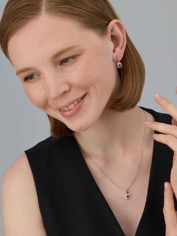 Подвеска из родированого серебра 925 пробы 03-4561/000Р-00 с рубином