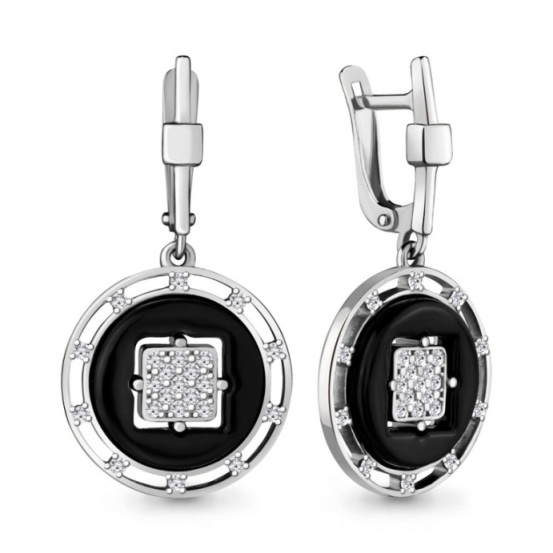 Серьги с английским замком женские из родированого серебра 925 пробы 48091А с фианитами