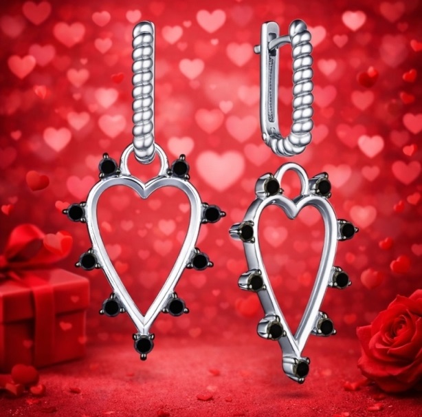 Серьги с английским замком женские из родированого серебра 925 пробы 02-3966/0КЦ1-17