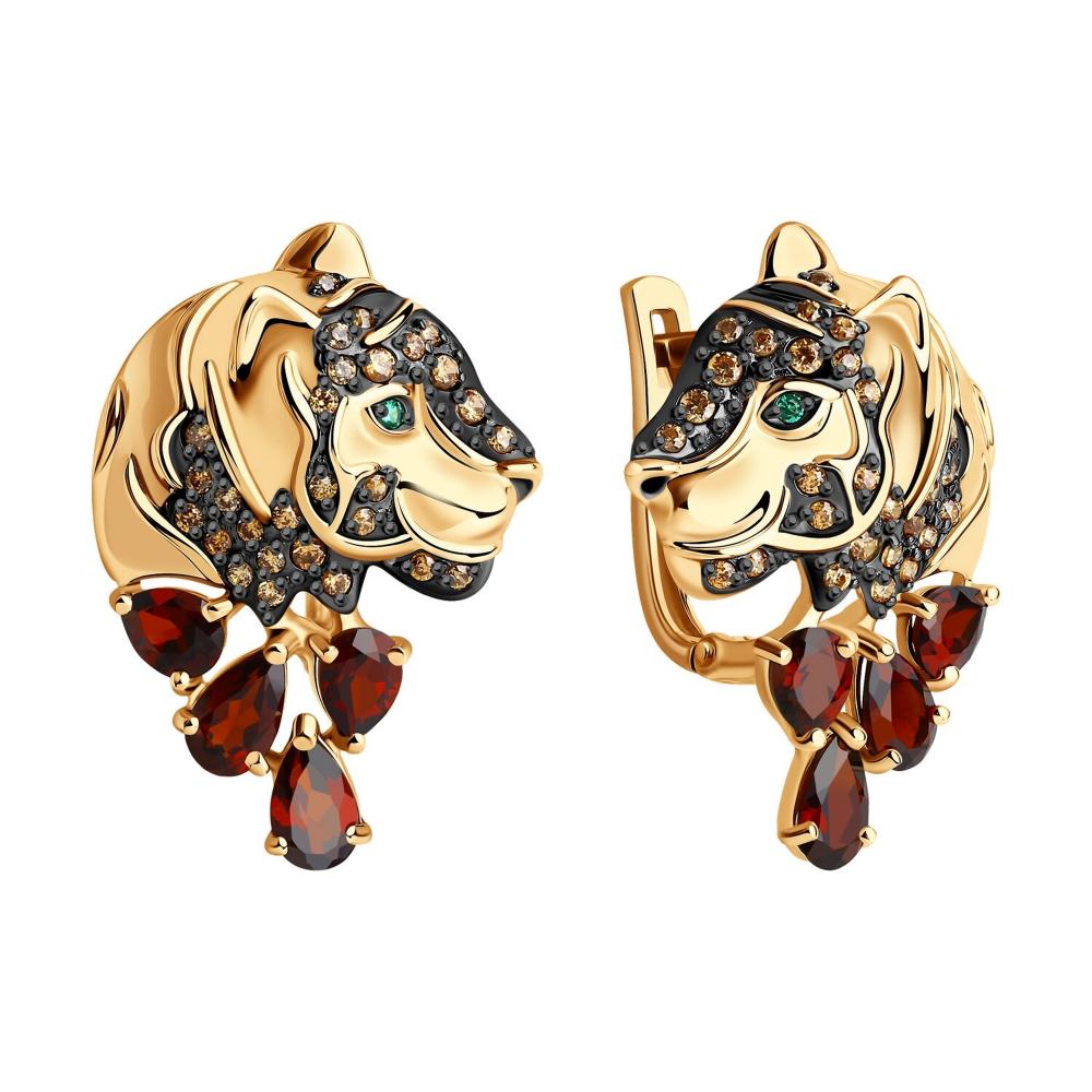 Серьги с английским замком женские из красного золота 585 пробы 727571 с фианитами