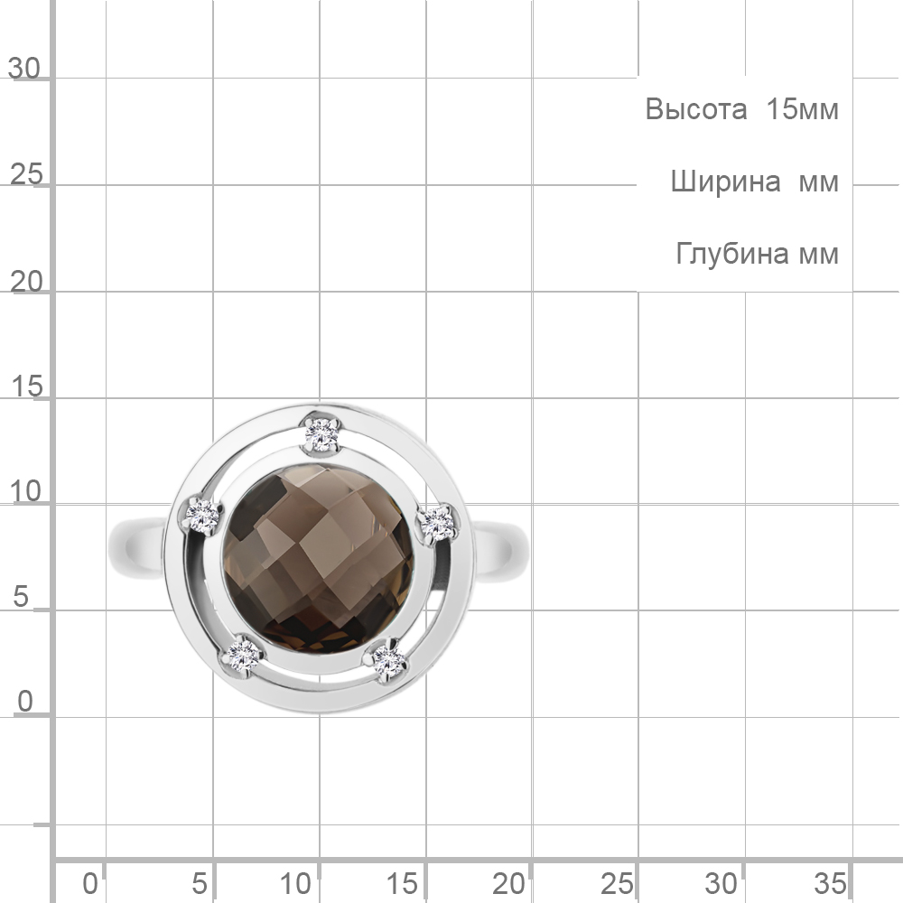 Кольцо из родированного серебра 925 пробы 6961301А с кварцом и фианитами