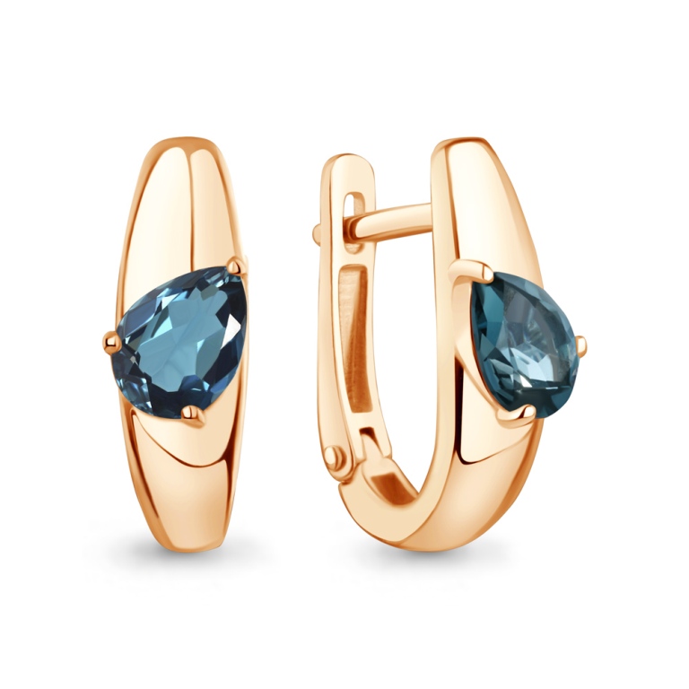 Серьги с английским замком женские из красного золота 585 пробы 45020908 с топазами