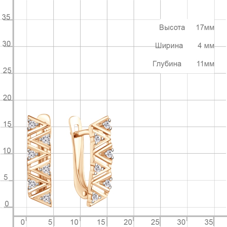 Серьги с английским замком женские из красного золота 585 пробы 400920А с фианитом