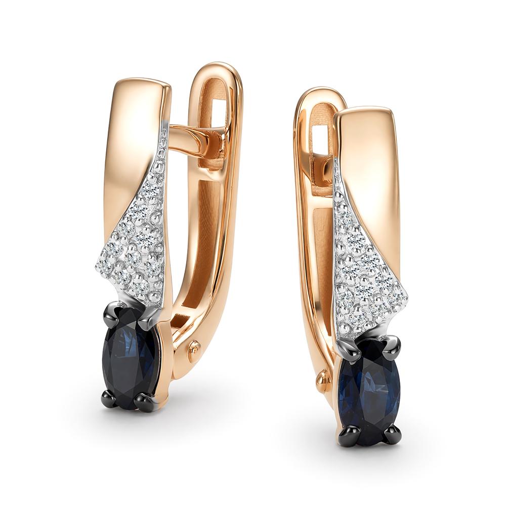 Серьги с английским замком женские из красного золота 585 пробы 27285-102 с сапфирами и бриллиантами