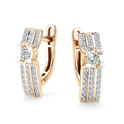 Серьги с английским замком женские из красного золота 585 пробы 27148-100 с бриллиантами