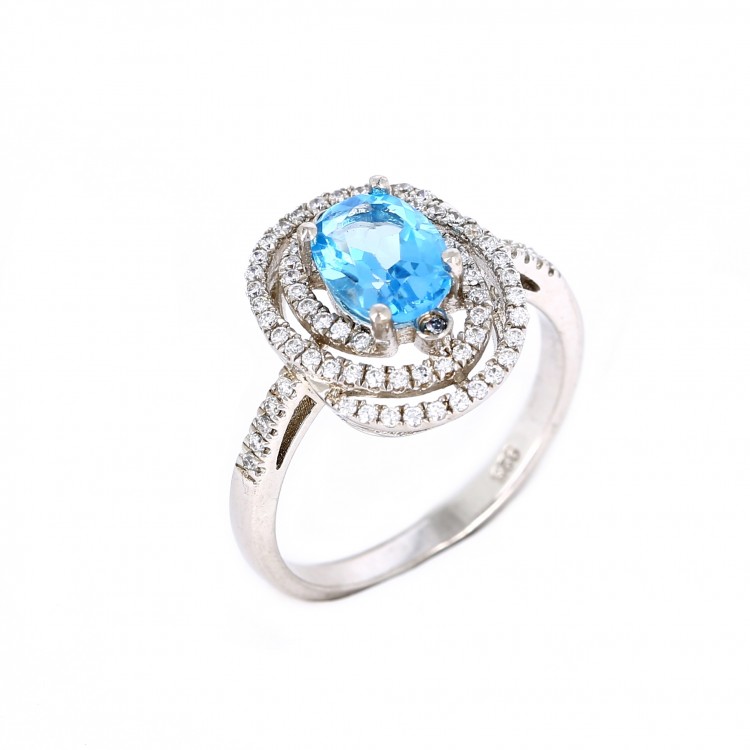 Кольцо из родированого серебра 925 пробы 122 КО-R0008  Голубой