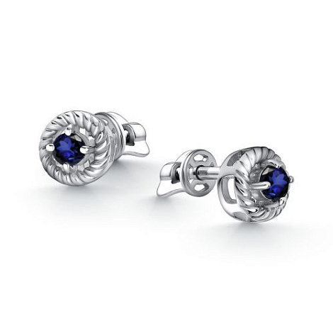 Пусеты из родированого серебра 925 пробы 02-4399/000С-00 с сапфирами