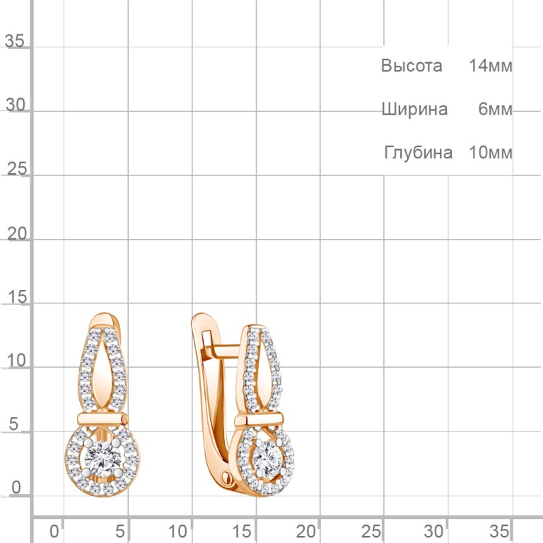 Серьги с английским замком женские из красного золота 585 пробы 400752А