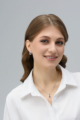 Подвеска из родированого серебра 925 пробы 03-4220/00АМ-00 с аметистом