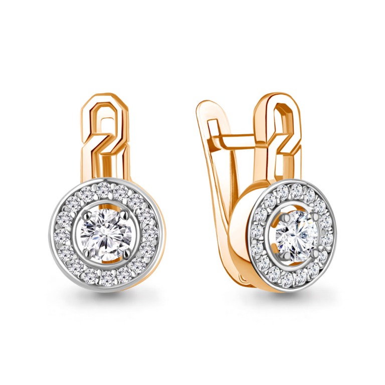 Серьги с английским замком женские из красного золота 585 пробы 450118А с фианитами