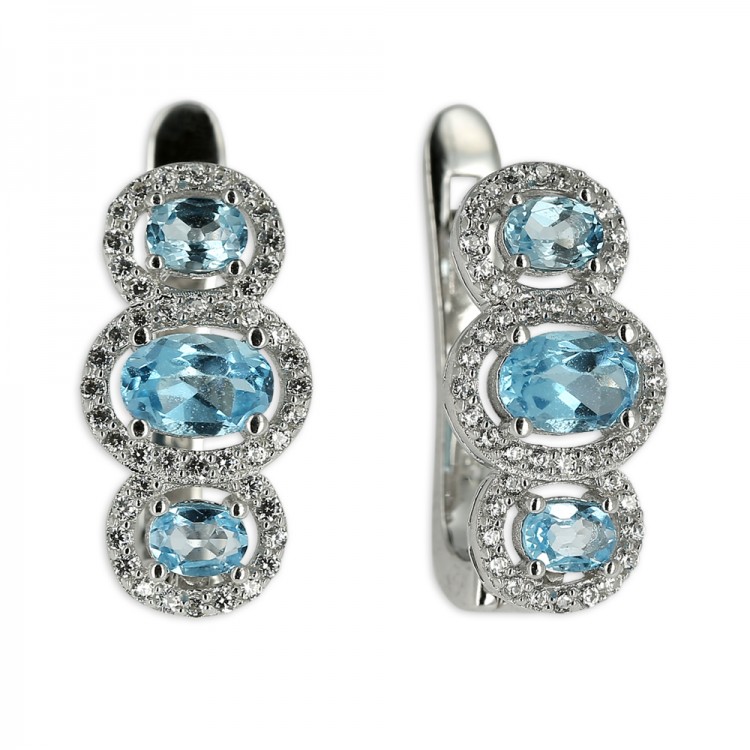 Серьги с английским замком женские из родированого серебра 925 пробы 54 СИ-JR0703E  Голубой