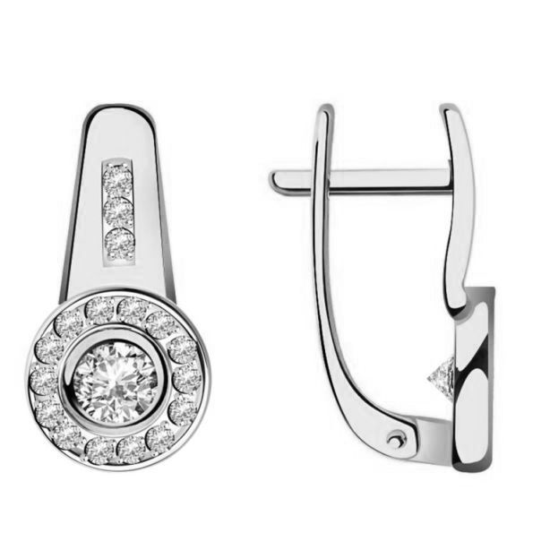 Серьги с английским замком женские из белого золота 585 пробы кл3694а-62 с фианитами
