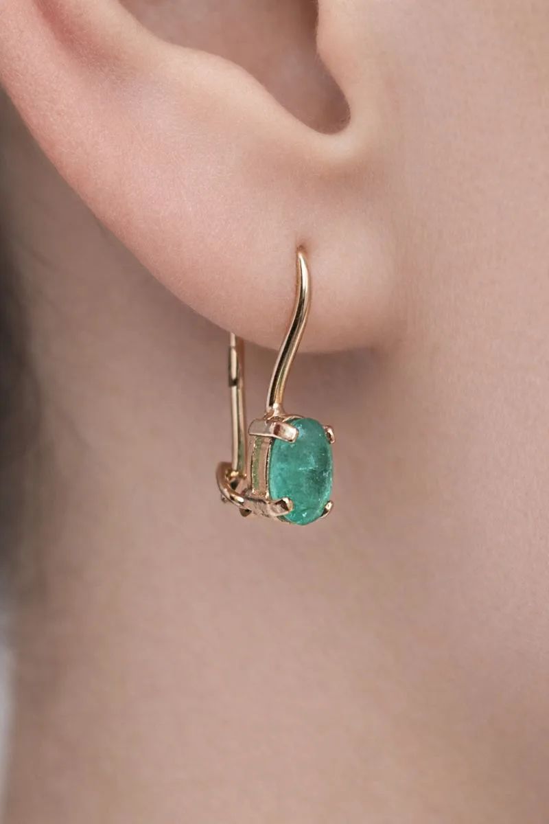 Серьги на петле женские из красного золота 585 пробы CД2428603 с изумрудами  Зеленый