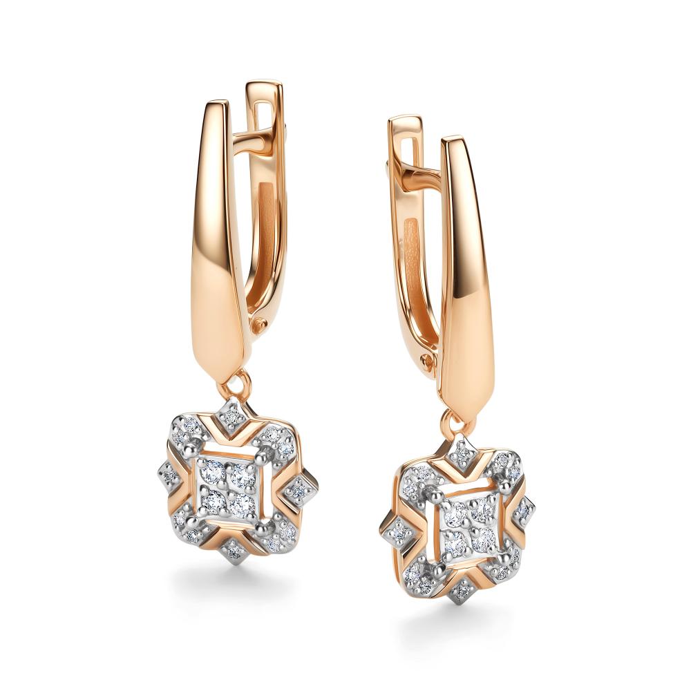 Серьги с английским замком женские из золота 585 пробы 26201-100 с бриллиантами