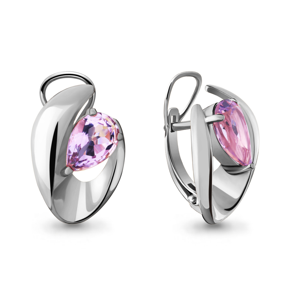 Серьги женские из родированного серебра 925 пробы 4490104 с аметистами