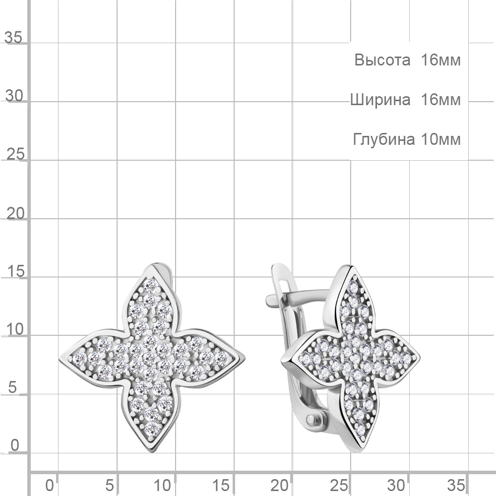 Серьги с английским замком женские из родированного серебра 925 пробы 401141А с фианитом
