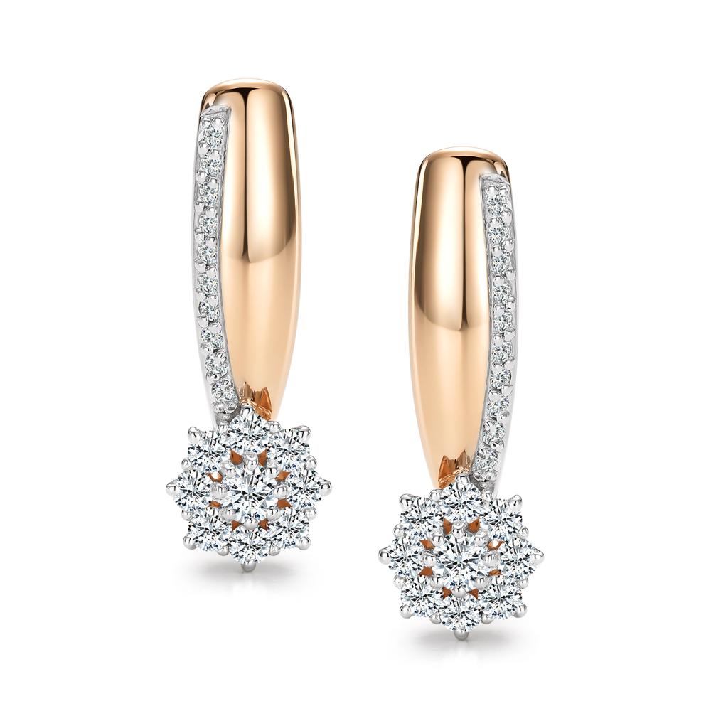 Серьги с английским замком женские из красного золота 585 пробы 27259-100 с бриллиантами