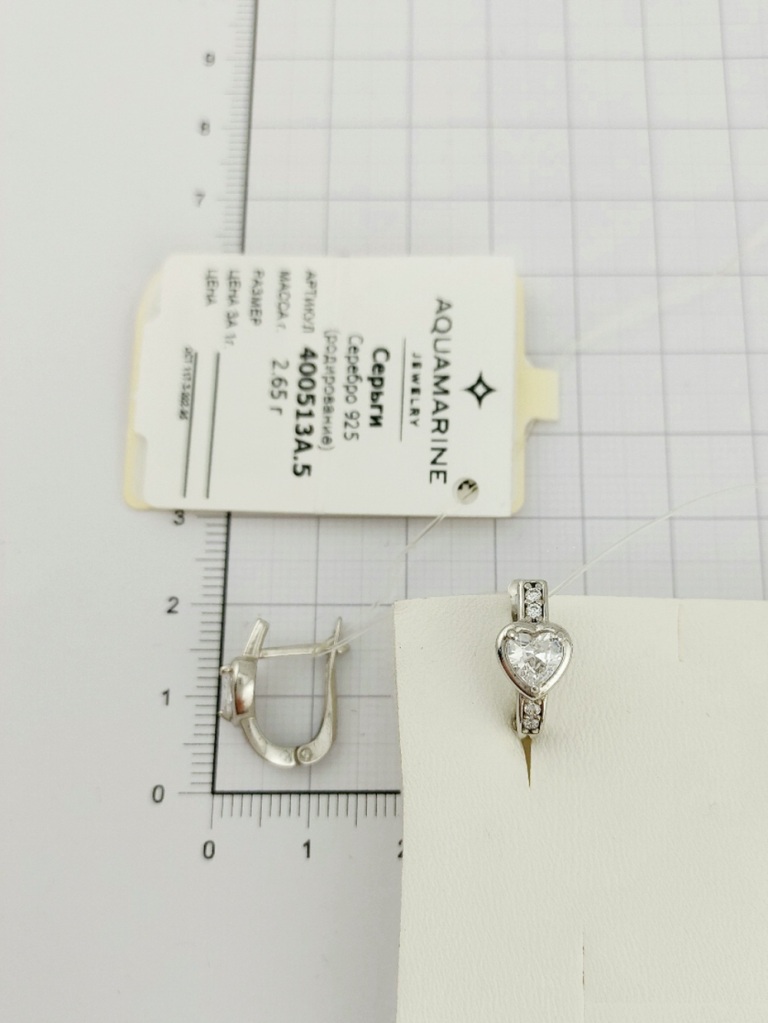 Серьги с английским замком женские из родированого серебра 925 пробы 400513А