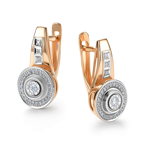 Серьги с английским замком женские из красного золота 585 пробы 25910-100 с бриллиантами