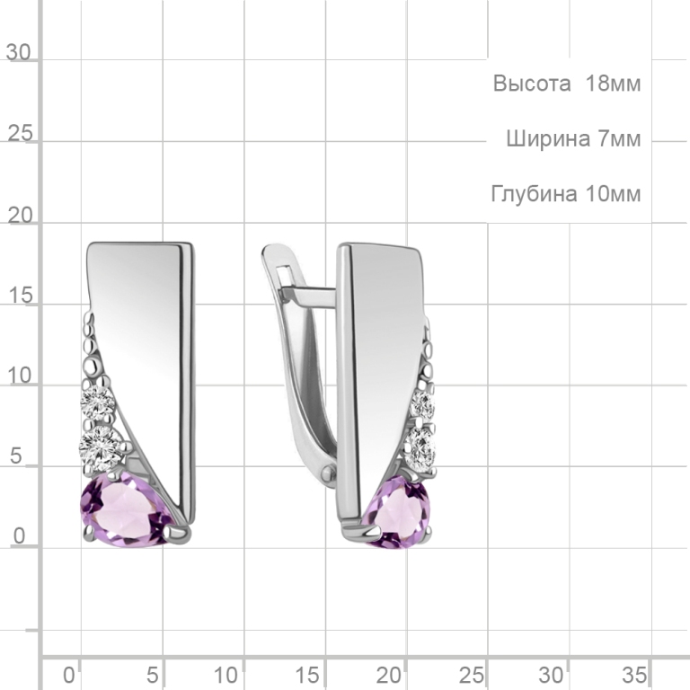 Серьги женские из родированного серебра 925 пробы 4790404А с аметистами и фианитами