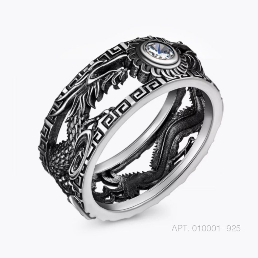 Кольцо из родированого серебра 925 пробы 010001-925 Дракон