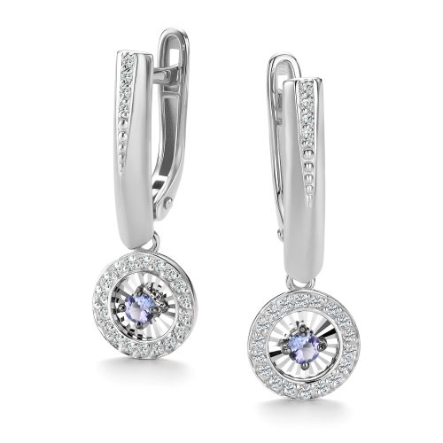 Серьги с английским замком женские из белого золота 585 пробы 27019-204 с танзанитами и бриллиантами
