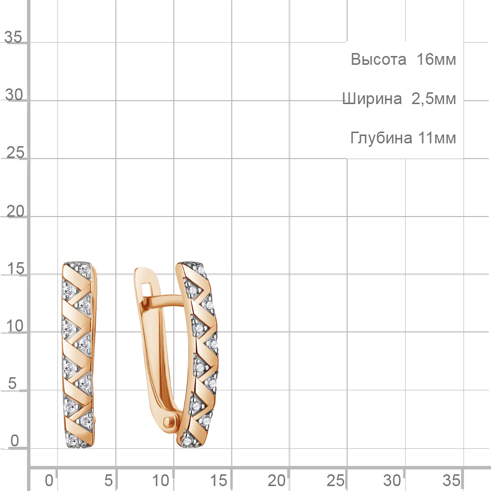 Серьги с английским замком женские из красного золота 585 пробы 400894А с фианитами
