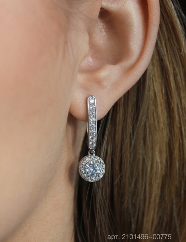 Серьги с английским замком женские из родированого серебра 925 пробы 2101496-00775