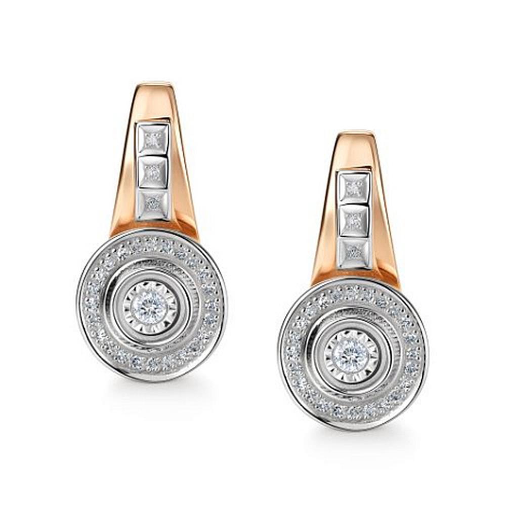 Серьги с английским замком женские из красного золота 585 пробы 25910-100 с бриллиантами