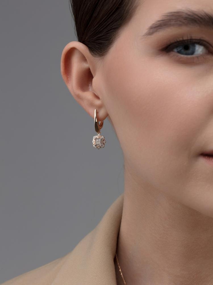 Серьги с английским замком женские из золота 585 пробы 26201-100 с бриллиантами