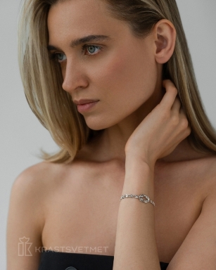 Браслет из родированого серебра 925 пробы НБ22-2018-3 д. 2  , плетение: шарик+бочка узлом 2 пряди