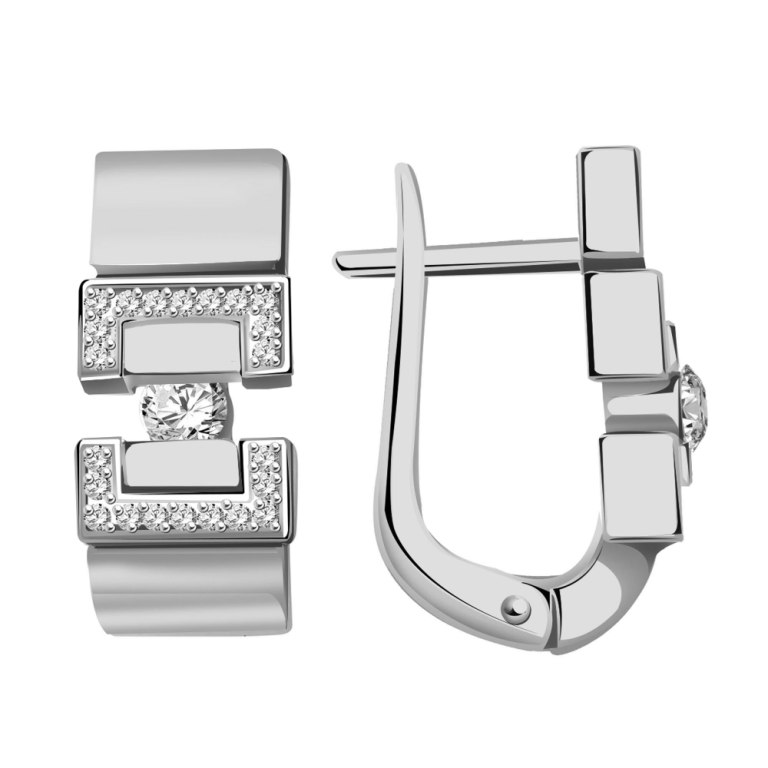 Серьги с английским замком женские из родированого серебра 925 пробы с120683