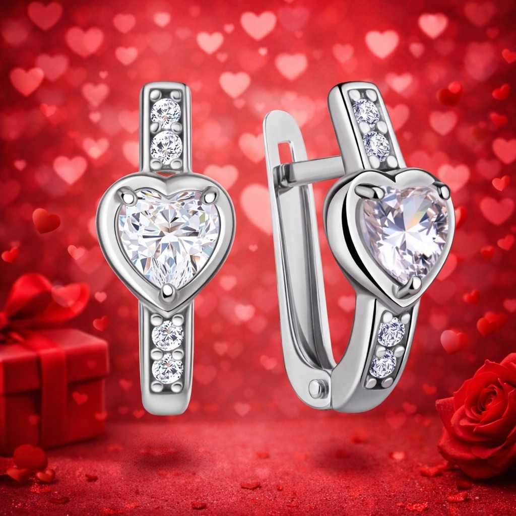 Серьги с английским замком женские из родированого серебра 925 пробы 400513А