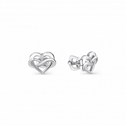 Пусеты из родированого серебра 925 пробы 02-0739/000Б-00 с бриллиантом