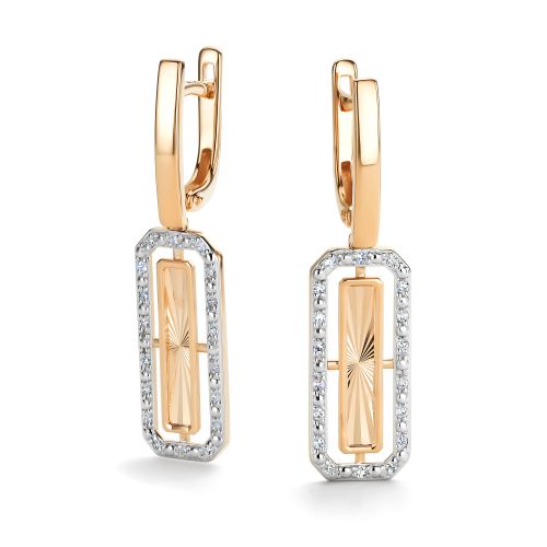 Серьги с английским замком женские из красного золота 585 пробы 26574-100 с бриллиантами