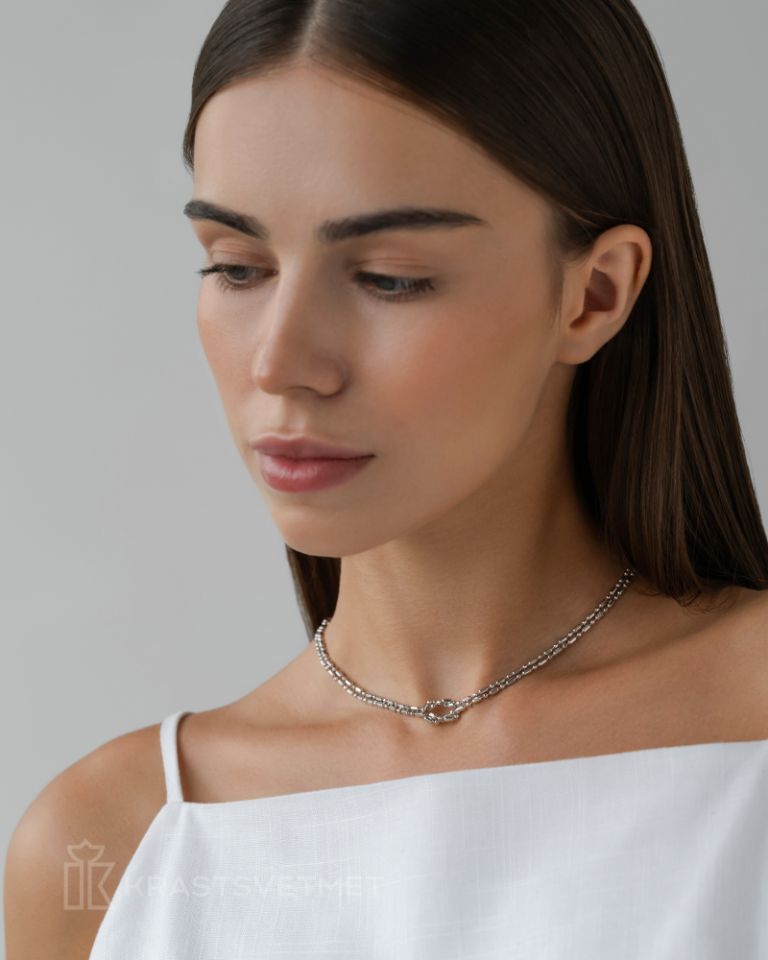 Колье из родированого серебра 925 пробы НХ22-2018-3 д. 2 мм