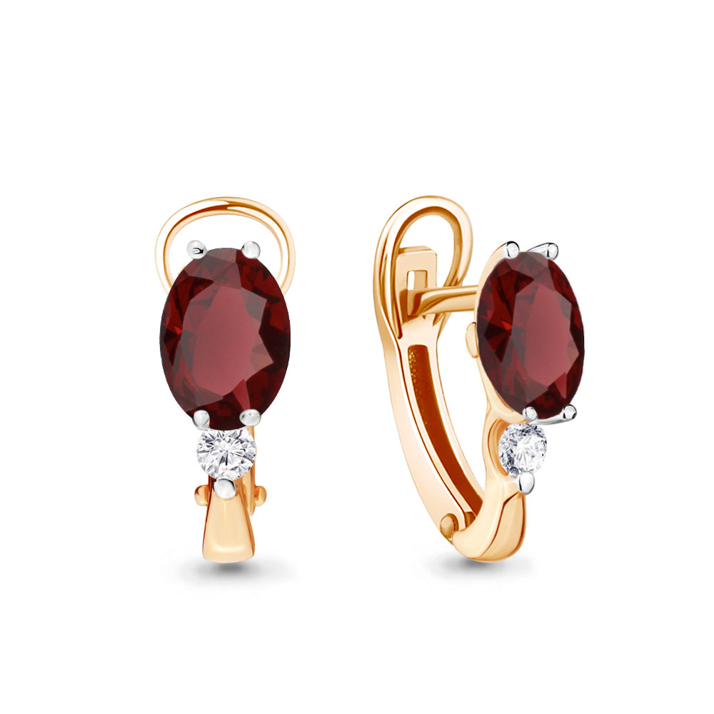 Серьги с английским замком женские из красного золота 585 пробы 4413903 с гранатами и фианитами