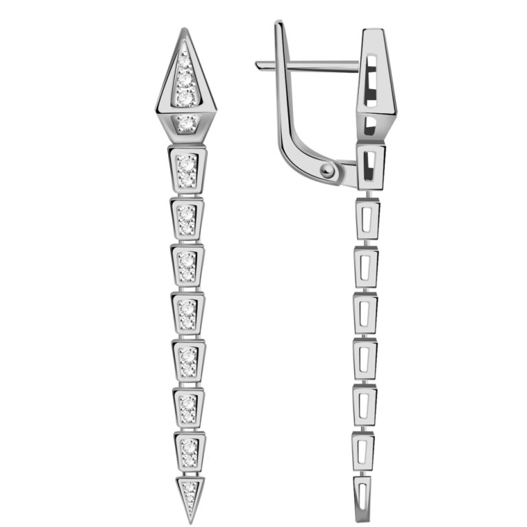 Серьги женские из родированого серебра 925 пробы с120361 с фианитом