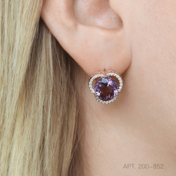 Серьги с английским замком женские из красного золота 585 пробы 200-852  Сиреневый