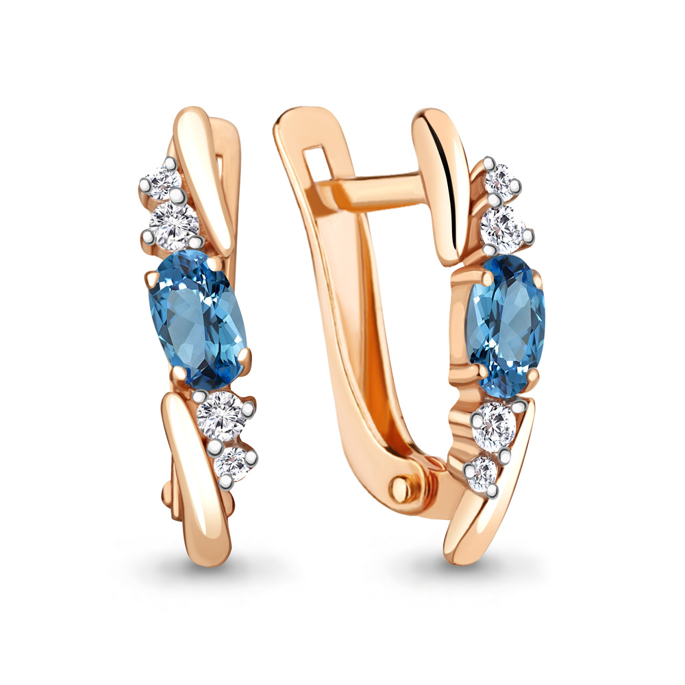 Серьги с английским замком женские из красного золота 585 пробы 4898305 с топазами и фианитами