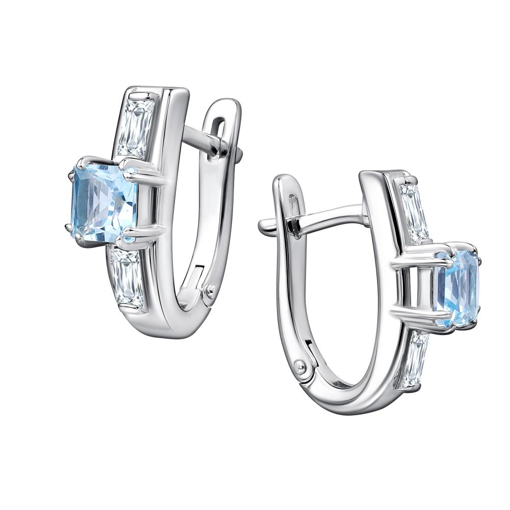 Серьги с английским замком женские из родированого серебра 925 пробы 02-4464/00ТБ-00